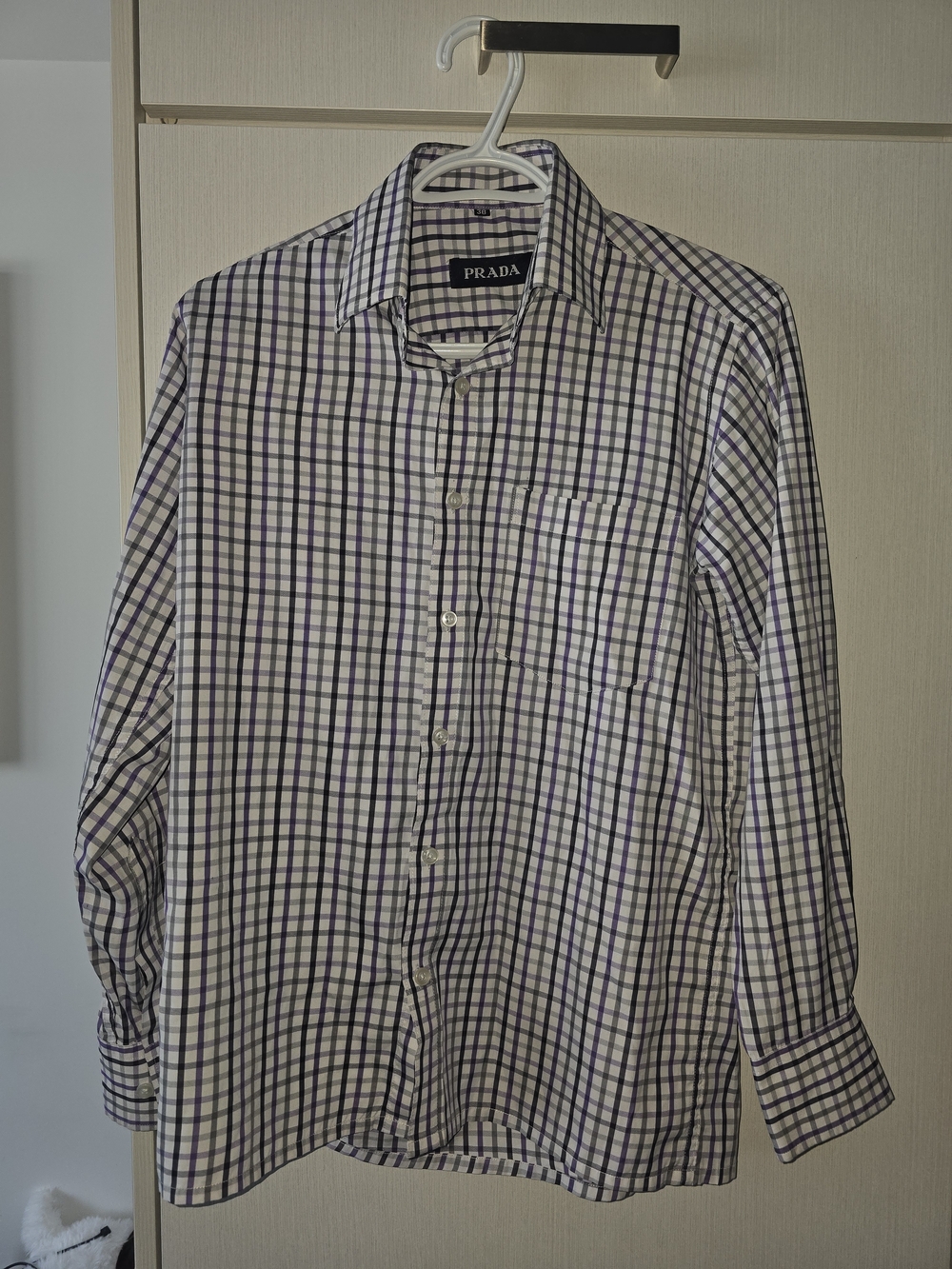 Prada Men’s White, Purple & Black Checked Dress Shirt